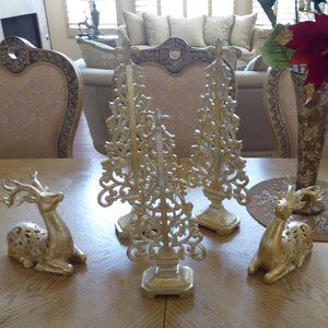MICHAELS ceramic, GLITTER  H 15" X W 9"  2 CHRISTMAS FIGURINES, gold